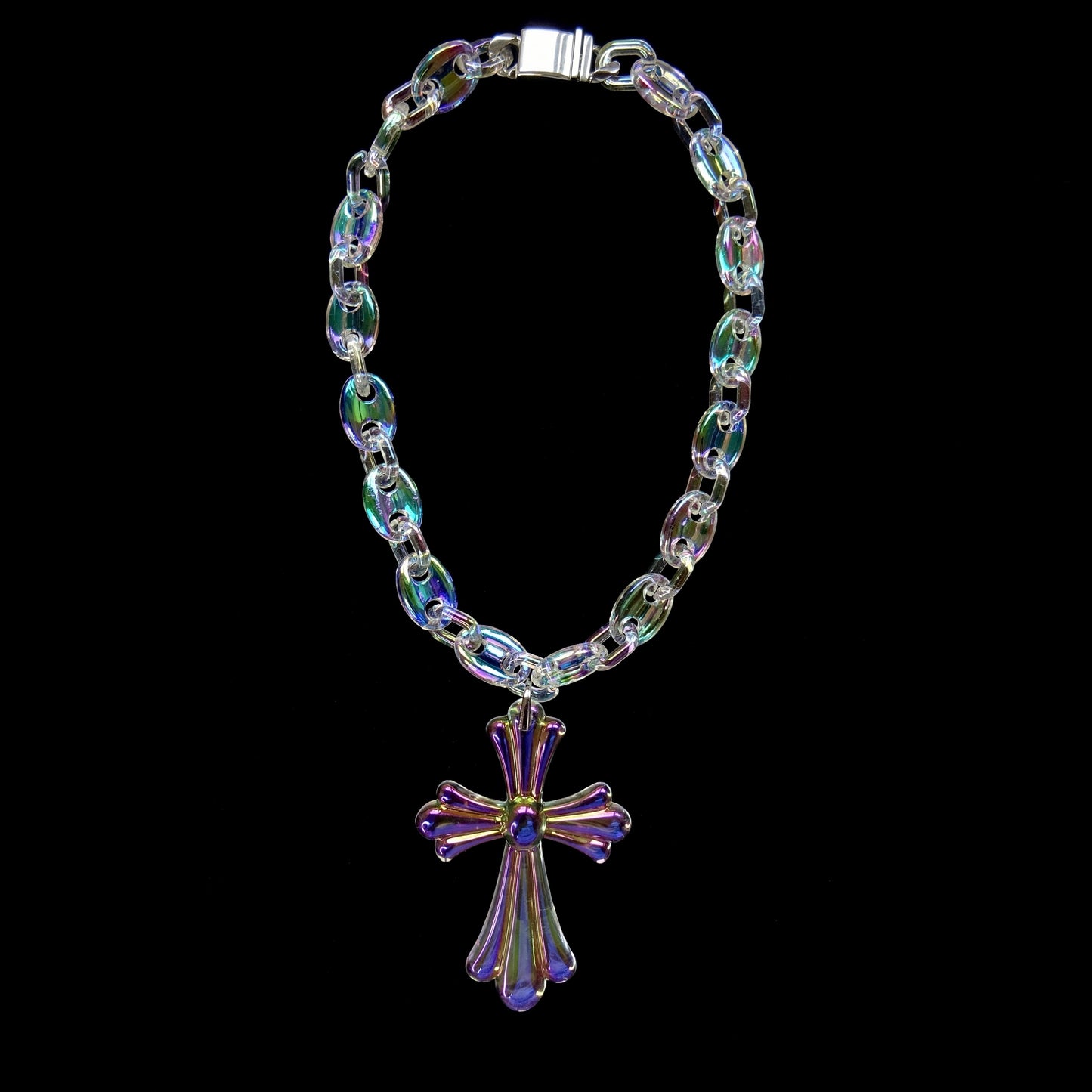 Iridescent Cross Pendant & Chain Set