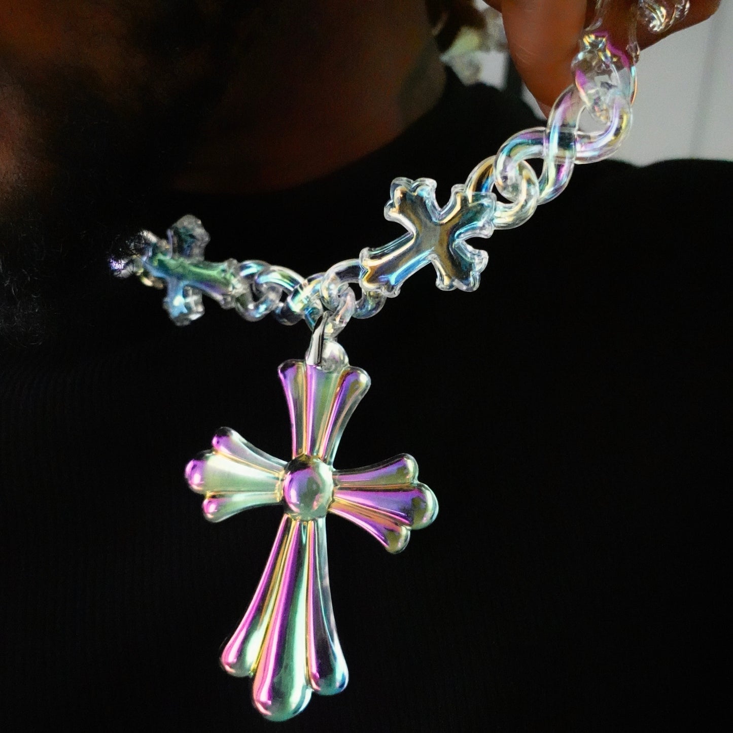 Iridescent Cross Pendant & Chain Set