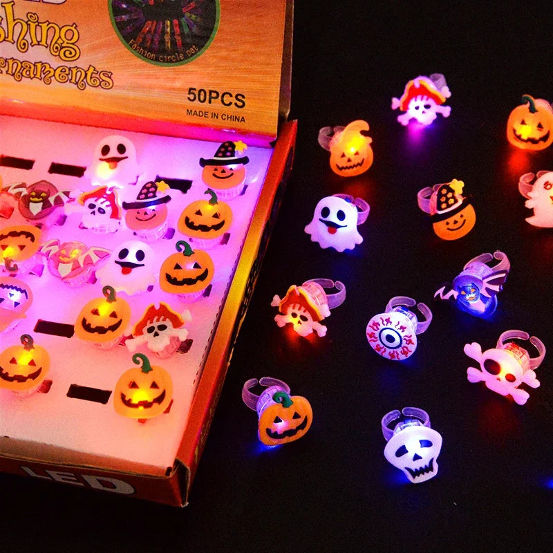 Children Halloween Luminous Rings Creative Cute Pumpkin Ghost Eye Rings Halloween DIY Decorations LED Flash Finger Ring