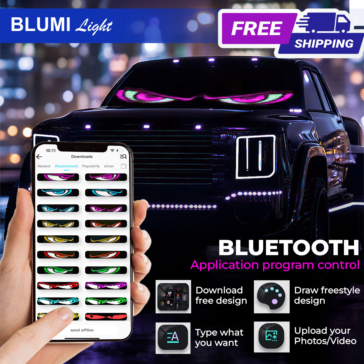 Blumilight® Led Display Programmable Flex LED Display (APP+Remote)