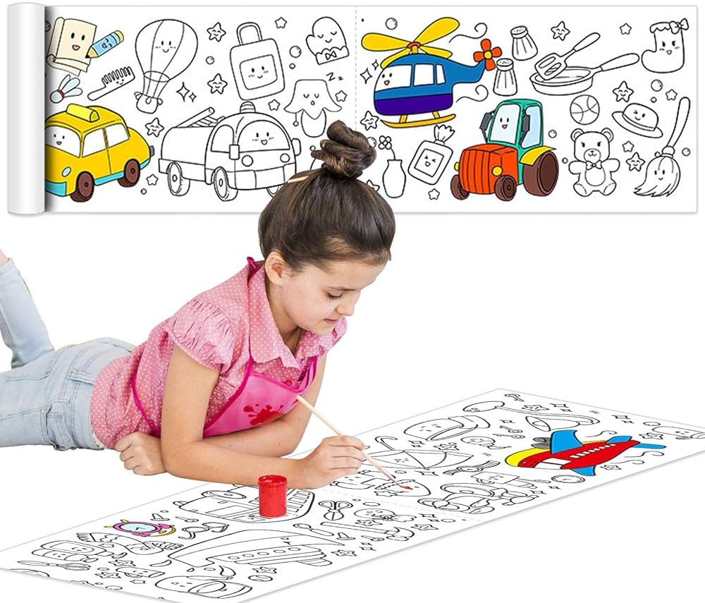 Childrens Coloring Drawing Roll with Color Markers