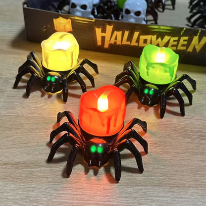 🏆2025 Halloween Hot Sale⚡Halloween LED Pumpkin Lamp with Creepy Spider - Flameless Flickering Candle Light for Home Decor