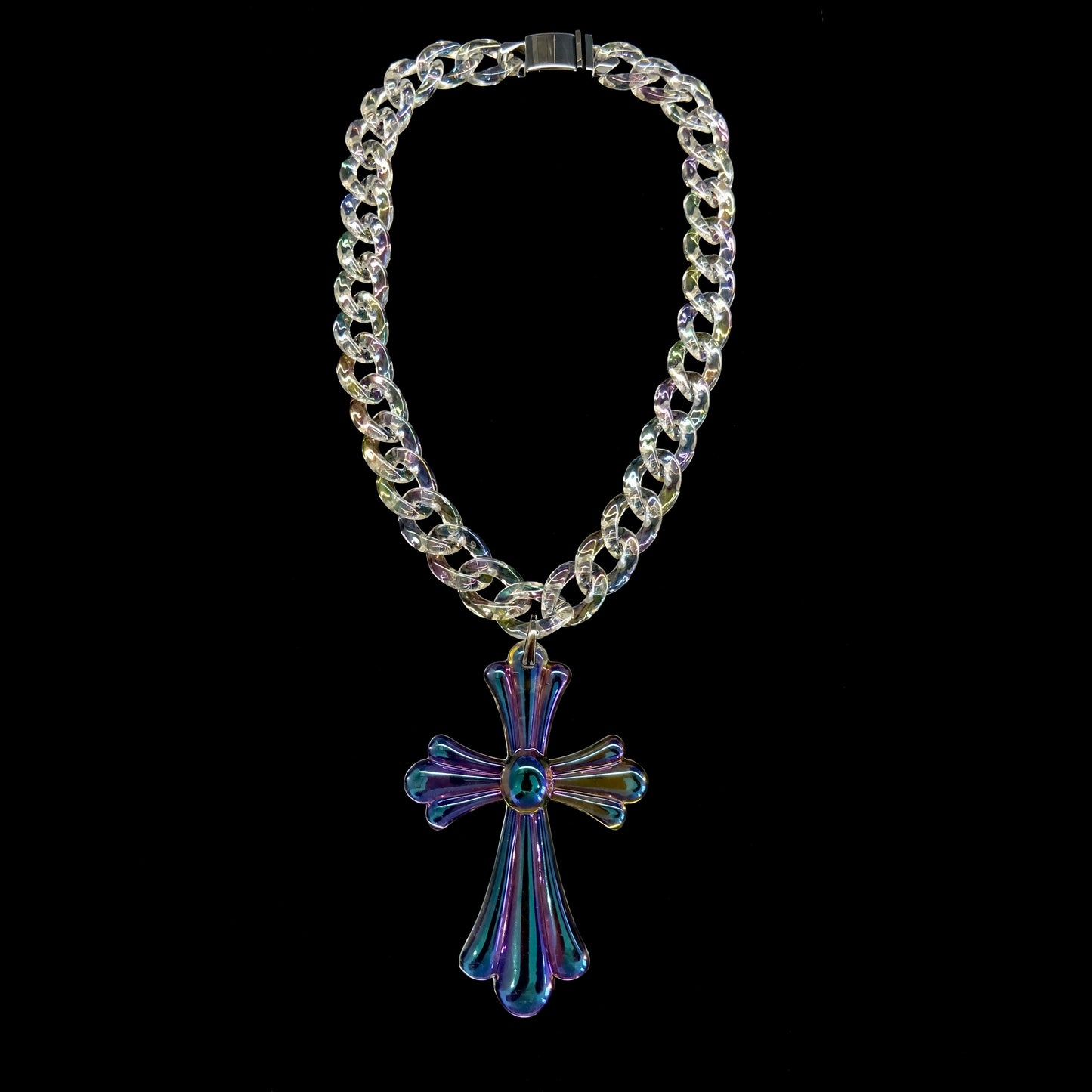 Iridescent Cross Pendant & Chain Set