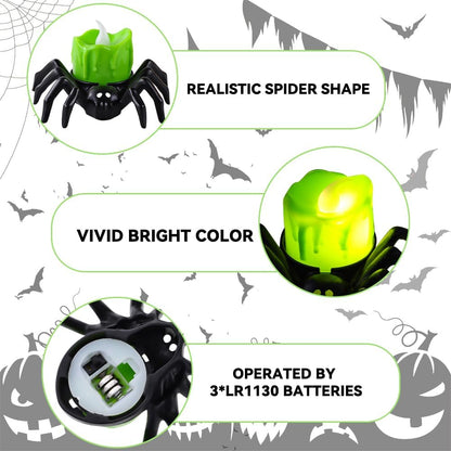 🏆2025 Halloween Hot Sale⚡Halloween LED Pumpkin Lamp with Creepy Spider - Flameless Flickering Candle Light for Home Decor