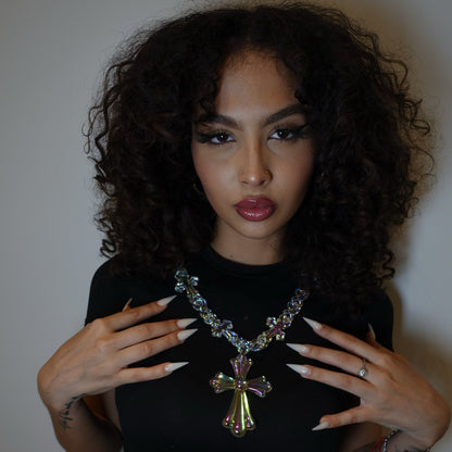 Iridescent Cross Pendant & Chain Set