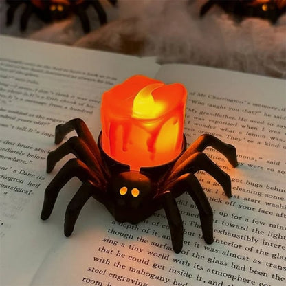 🏆2025 Halloween Hot Sale⚡Halloween LED Pumpkin Lamp with Creepy Spider - Flameless Flickering Candle Light for Home Decor