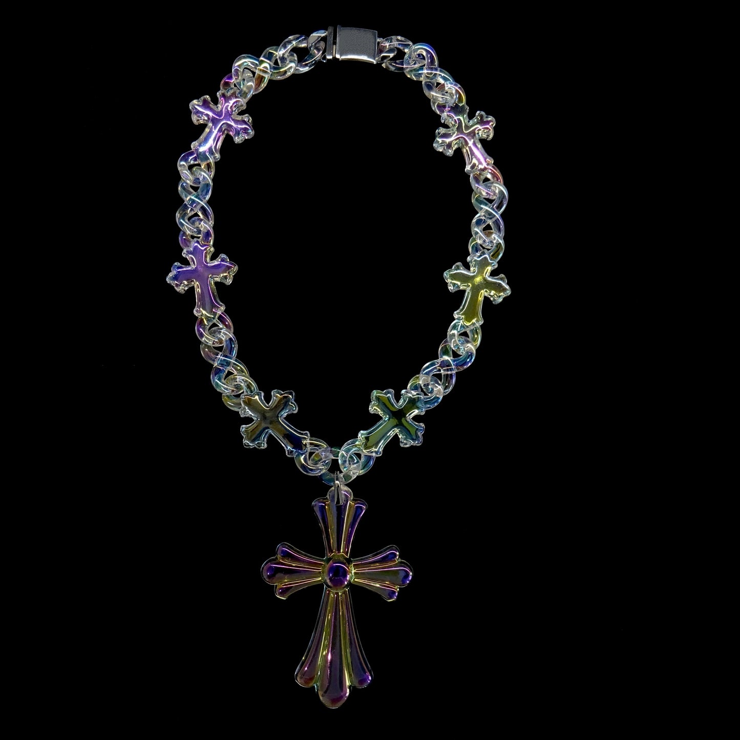 Iridescent Cross Pendant & Chain Set