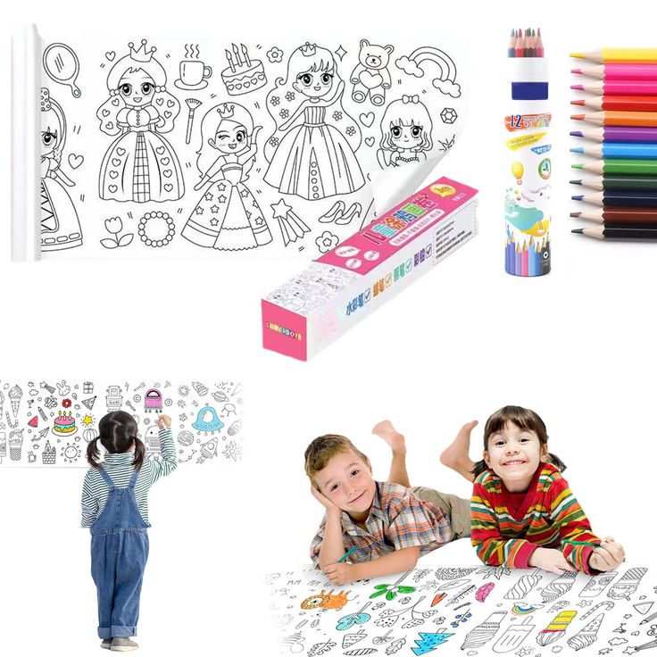 Childrens Coloring Drawing Roll with Color Markers