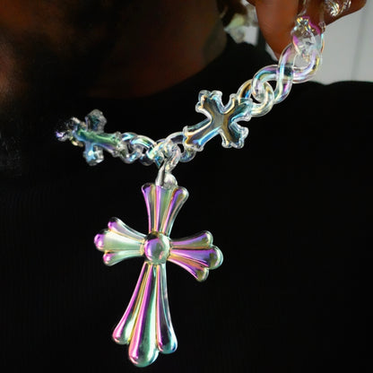 Iridescent Cross Pendant & Chain Set