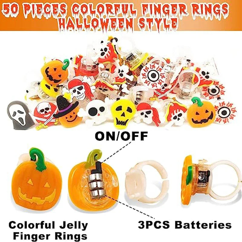 Children Halloween Luminous Rings Creative Cute Pumpkin Ghost Eye Rings Halloween DIY Decorations  LED Flash Finger Ring