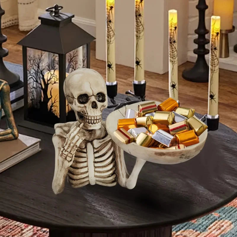 1pc Resin Skull Tray Decorative Ornament - Versatile Indoor/Outdoor Halloween Decoration,Creative Room Accent, Ideal Holiday Gif