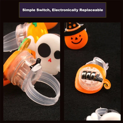 Children Halloween Luminous Rings Creative Cute Pumpkin Ghost Eye Rings Halloween DIY Decorations  LED Flash Finger Ring