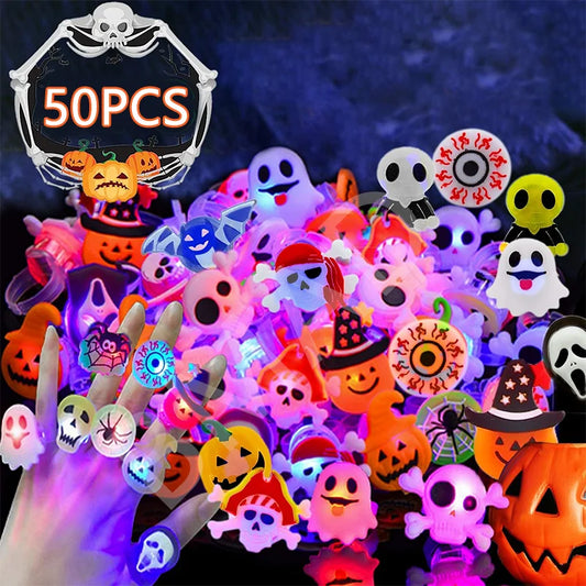Children Halloween Luminous Rings Creative Cute Pumpkin Ghost Eye Rings Halloween DIY Decorations  LED Flash Finger Ring