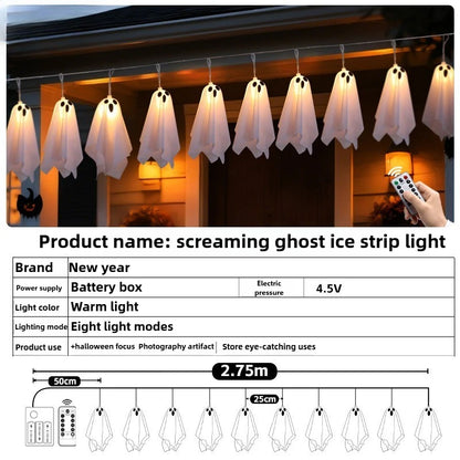 Ghost Ice Bar Curtain Lights Battery Powered Halloween String Lights with 8 Modes for Window Haunted House Indoor Outdoor Decor