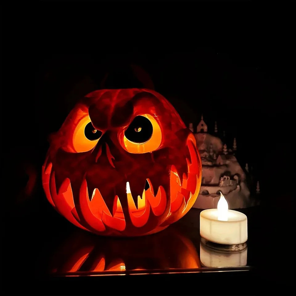 Giant Halloween Pumpkin Resin Decoration - Spooky Skull Head with Eerie Facial Features, Hollow Design for Indoor and outdoor