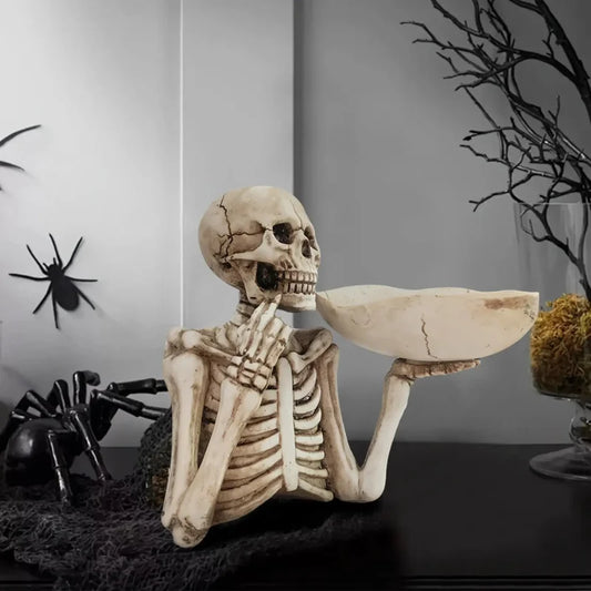 1pc Resin Skull Tray Decorative Ornament - Versatile Indoor/Outdoor Halloween Decoration,Creative Room Accent, Ideal Holiday Gif