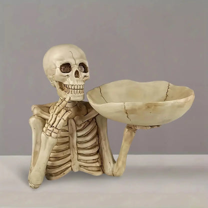 1pc Resin Skull Tray Decorative Ornament - Versatile Indoor/Outdoor Halloween Decoration,Creative Room Accent, Ideal Holiday Gif