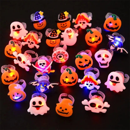 Children Halloween Luminous Rings Creative Cute Pumpkin Ghost Eye Rings Halloween DIY Decorations  LED Flash Finger Ring
