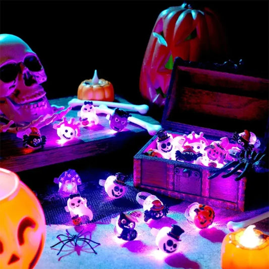 Children Halloween Luminous Rings Creative Cute Pumpkin Ghost Eye Rings Halloween DIY Decorations  LED Flash Finger Ring