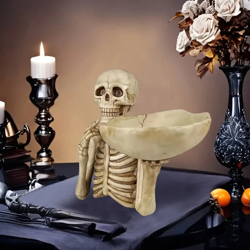 1pc Resin Skull Tray Decorative Ornament - Versatile Indoor/Outdoor Halloween Decoration,Creative Room Accent, Ideal Holiday Gif