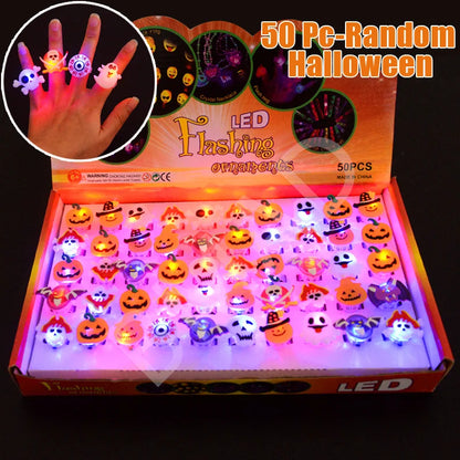 Children Halloween Luminous Rings Creative Cute Pumpkin Ghost Eye Rings Halloween DIY Decorations  LED Flash Finger Ring