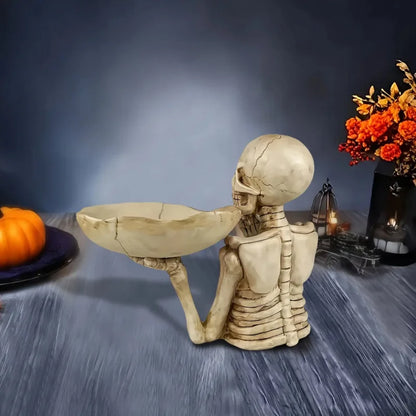 1pc Resin Skull Tray Decorative Ornament - Versatile Indoor/Outdoor Halloween Decoration,Creative Room Accent, Ideal Holiday Gif