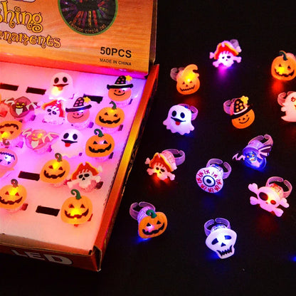 Children Halloween Luminous Rings Creative Cute Pumpkin Ghost Eye Rings Halloween DIY Decorations  LED Flash Finger Ring
