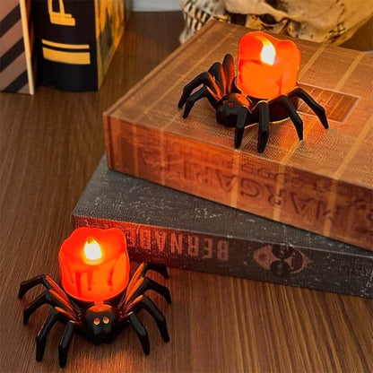 🏆2025 Halloween Hot Sale⚡Halloween LED Pumpkin Lamp with Creepy Spider - Flameless Flickering Candle Light for Home Decor
